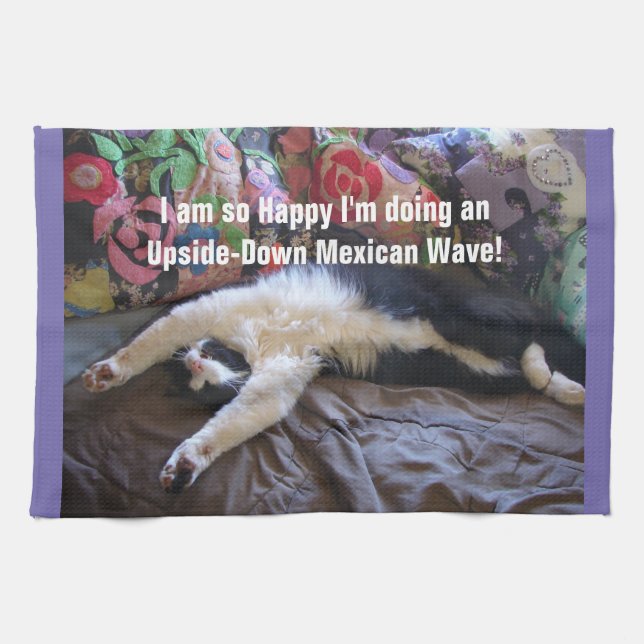Cute Funny Tuxedo Cat Mexican Wave cats Kökshandduk (Horisontell)
