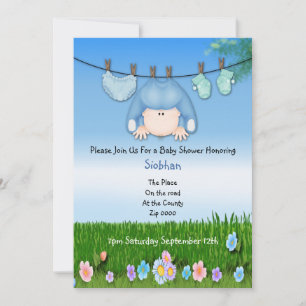 Cute Funny Tvättande Line Pojke Shower Inbjudningar
