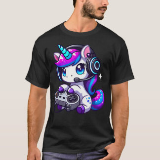 Cute Funny Unicorn Wearing Headphones Playing Vide T Shirt