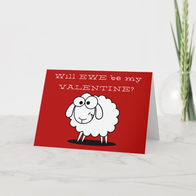 Cute Funny Valentine Day Sheep Helgkort (Framsida)