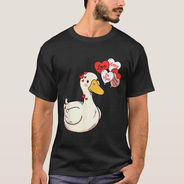 Cute Funny Valentine Silly Gooses Duck Love Matchi T Shirt (Framsida)