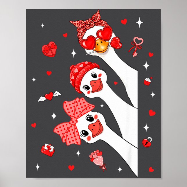 Cute Funny Valentine Silly Gooses Heart Love Match Poster (Framsidan)