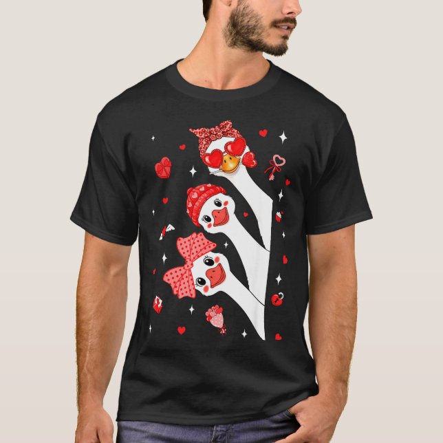 Cute Funny Valentine Silly Gooses Heart Love Match T Shirt (Framsida)