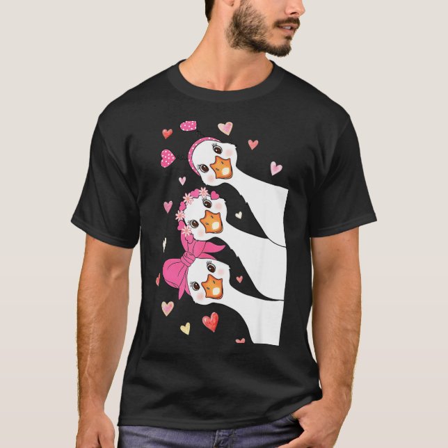 Cute Funny Valentine Silly Gooses Heart Love Match T Shirt (Framsida)