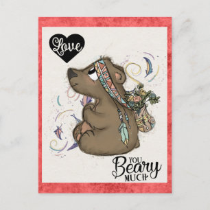 Cute Funny Valentines day Bear Blommigt Postcard Vykort