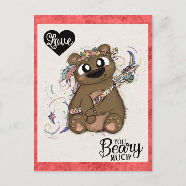 Cute Funny Valentines day Bear Cupid Vykort (Framsida)