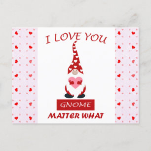 Cute Funny Valentines day Gnome Hearts Vykort