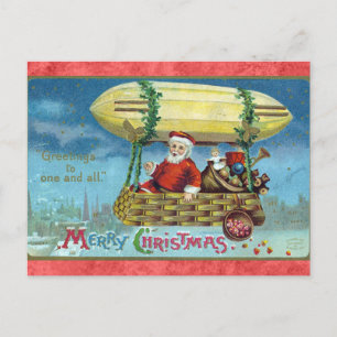 Cute Funny Vintage Santa Leksak Blimp-jul Vykort