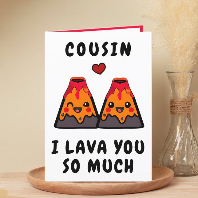 Cute Funny Volcano Lava Cousin Grattis på födelsed Tack Kort (cute, funny volcano lava I love you happy birthday card for cousin)