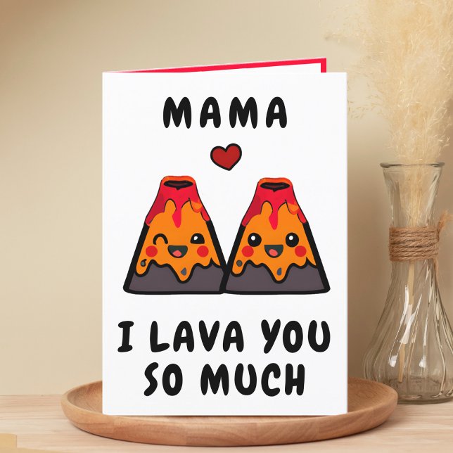Cute Funny Volcano Lava Mamma Mor Grattis på födel Tack Kort (cute, funny volcano lava I love you happy birthday card for mother / father)
