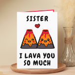 Cute Funny Volcano Lava Sister Grattis på födelsed Tack Kort<br><div class="desc">Tittar för ett unikt sätt att uttrycka kärlek och humor till syskon? Vårt konstiga hälsningskort för vulkano lava är perfektens val för din syster på hennes födelsedag! Anpassa den genom att lägga till ditt eget personliga meddelande. Konstruktionen har två vulkaner i lycklig och ett rött hjärta. Underbart sätt att säga...</div>