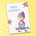 Cute Funny Watercolor Cuptårta Girl Birthday Kort<br><div class="desc">Överraska mottagaren med ett unikt födelsedagskort för en cupkaka. Den här cupkakan är helt annorlunda! Bilden var från början färgad i vattenfärger och blommor. Känslan läser Grattis på födelsedagen! men du kan anpassa den om det behövs. Illustrerad och designad av Patricia Alvarez.</div>