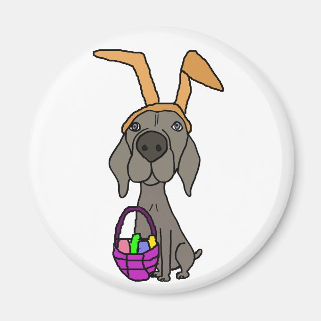 Cute Funny Weimaraner med Bunny Öron Magnet (Framsidan)