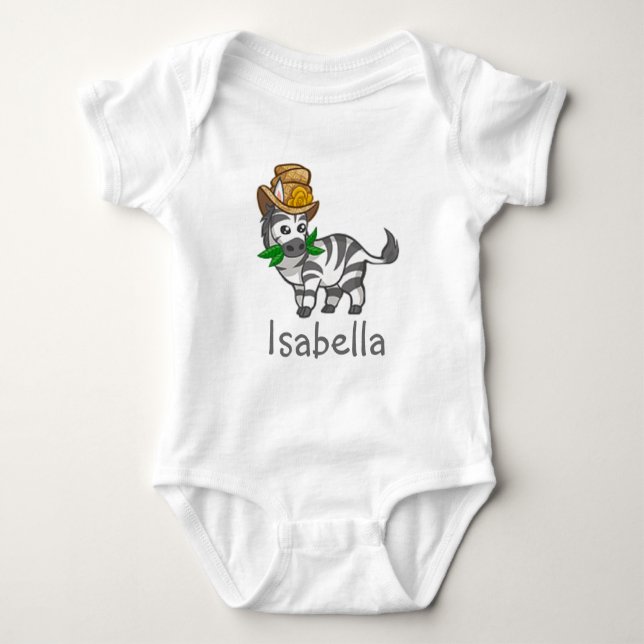 Cute Funny Wildlife Zebra Hat Blad Baby Namn T Shirt (Framsida)