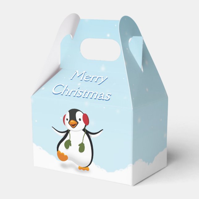 Cute Funny Winter Penguin Favor Box Presentaskar (Framsidan Sidan)