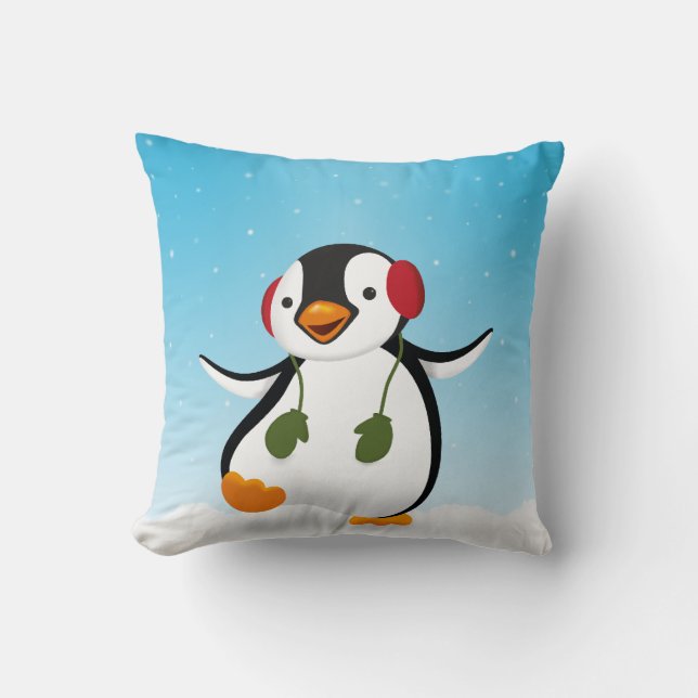 Cute Funny Winter Penguin Kudde (Framsida)
