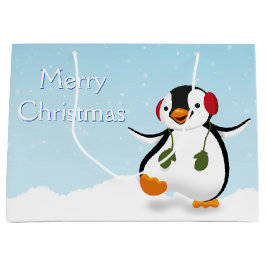 Cute Funny Winter Penguin Large Gift Bag