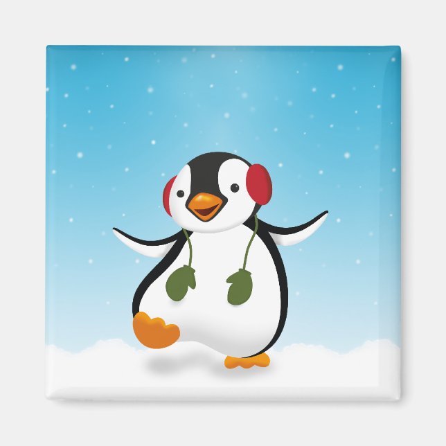 Cute Funny Winter Penguin Magnet (Framsidan)