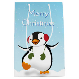 Cute Funny Winter Penguin Medium Gift Bag