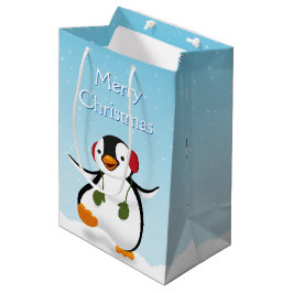 Cute Funny Winter Penguin Medium Gift Bag