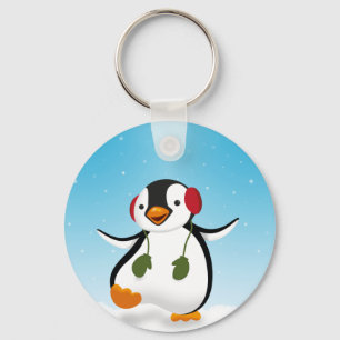 Cute Funny Winter Penguin Nyckelring