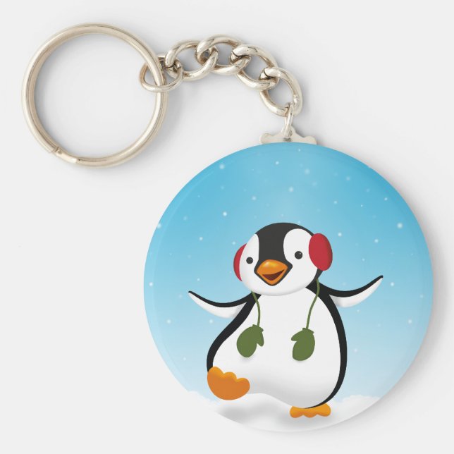 Cute Funny Winter Penguin Nyckelring (Framsidan)