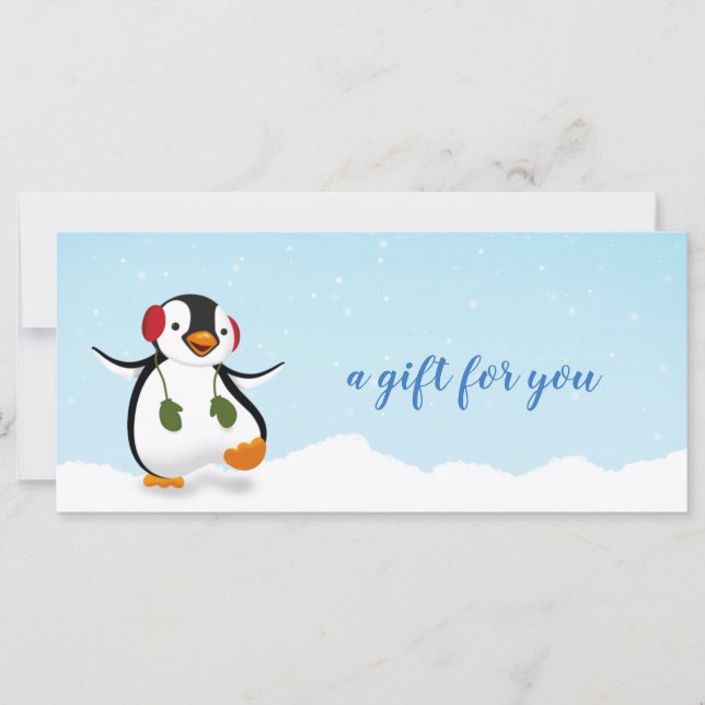 Cute Funny Winter Penguin-presentkort (Framsida)