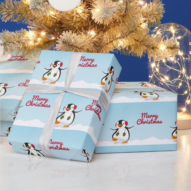 Cute Funny Winter Penguin Presentpapper (Helgdagar)