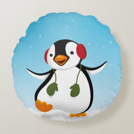 Cute Funny Winter Penguin Rund Kudde