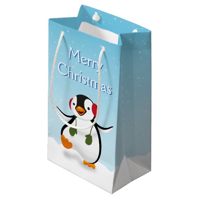 Cute FUNNY Winter Penguin Small Gift Bag (Framsidan Vinklad)