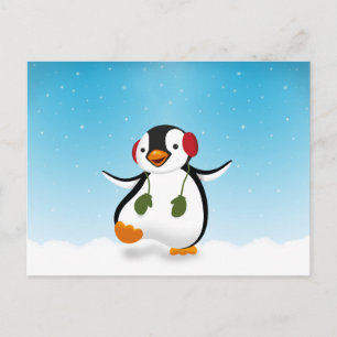 Cute Funny Winter Penguin Vykort