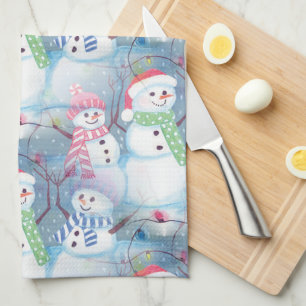 Cute Funny Winter Season Snögubbars Watercolor Art Kökshandduk