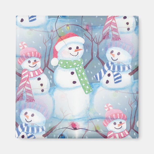 Cute Funny Winter Season Snögubbars Watercolor Art Magnet (Framsidan)