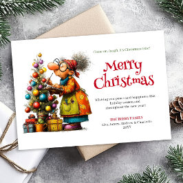 Cute Funny Woman Crazy Christmas Comic Style Card Julkort
