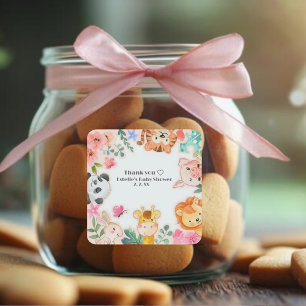 Cute Funny Woodland Animals Baby Shower Fyrkantigt Klistermärke