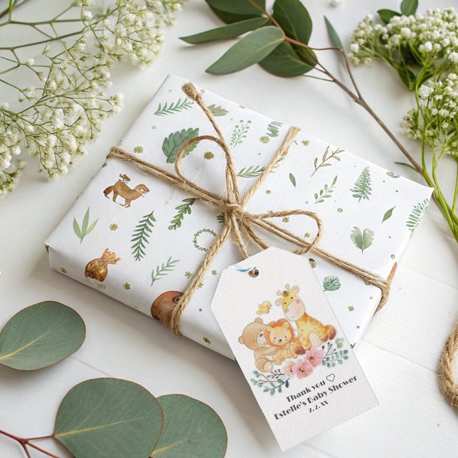 Cute Funny Woodland Animals Baby Shower Presentetikett (Skapare uppladdad)