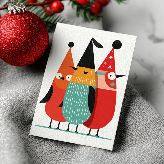 Cute Funny Xmas Birds Minimalist Merry Christmas Julkort (Skapare uppladdad)