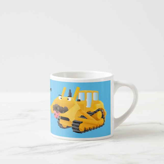 Cute funny yellow bulldozer cartoon character  espressomugg (Höger)