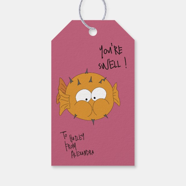 Cute Funny You’re Swell Puffer Fish Pun  Presentetikett (Baksidan)