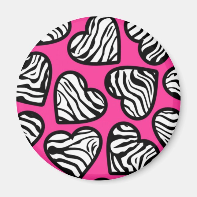 Cute fuschia rosa svartvit zebra mönstrad hjärta magnet (Framsidan)