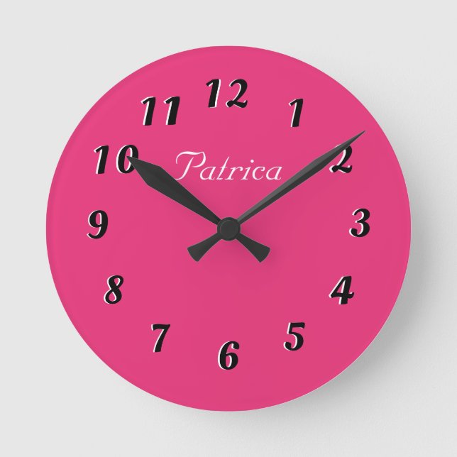 Cute Fushia and White Personlig Wall Clock Rund Klocka (Framsida)