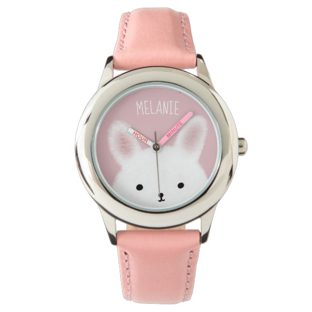 Cute Fuzzy Bunny Rosa Personlig Armbandsur (Framsida)