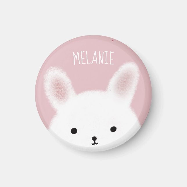 Cute Fuzzy Bunny Rosa Personlig Magnet (Framsidan)