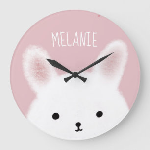 Cute Fuzzy Bunny Rosa Personlig Stor Klocka