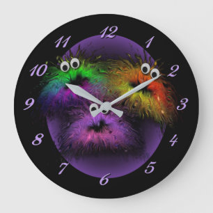 Cute Fuzzy Rainbow Critters Wall Clock Stor Klocka