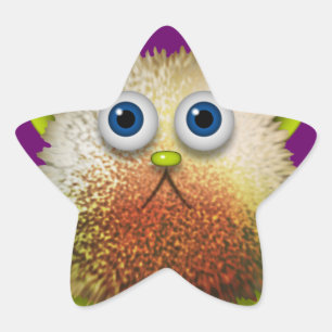 Cute Fuzzy Tecknade figurer Art för alla Stjärnformat Klistermärke