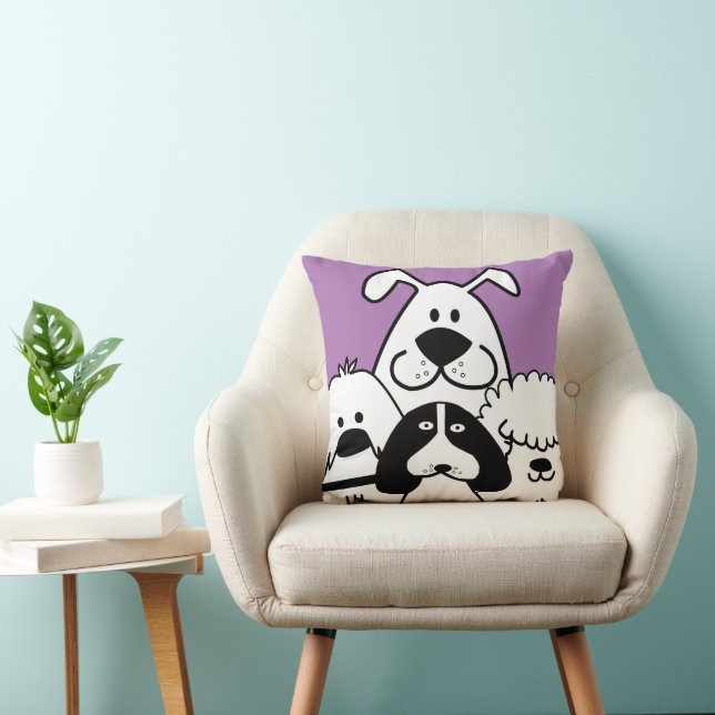 Cute Fyra svarta och vita Hund Kudde (Stol)