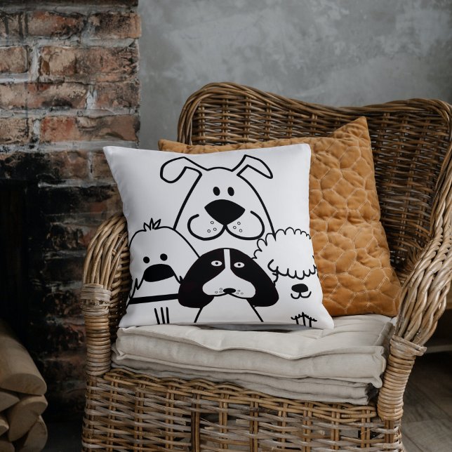 Cute Fyra svarta och vita Hund Kudde (Cute pillow for dog lovers.)