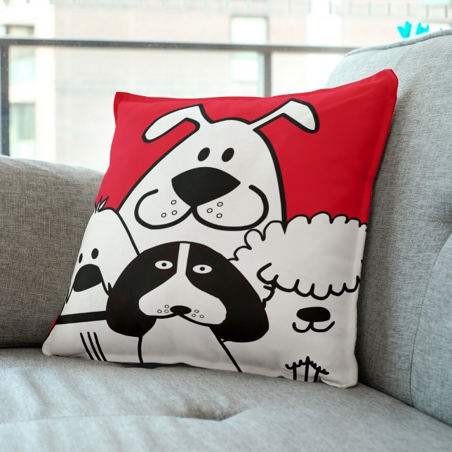 Cute Fyra svarta och vita Hund Kudde (Cute Four Black and White Dog Doodles Throw Pillow)