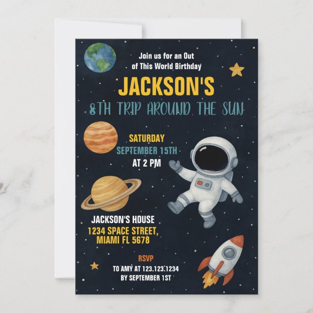 Cute Galaxy Rocket Party Inbjudan (Framsida)